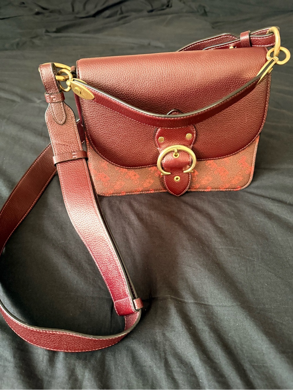 Coach Burgundy Pebbled Leather Crossbody with Gold Hardware